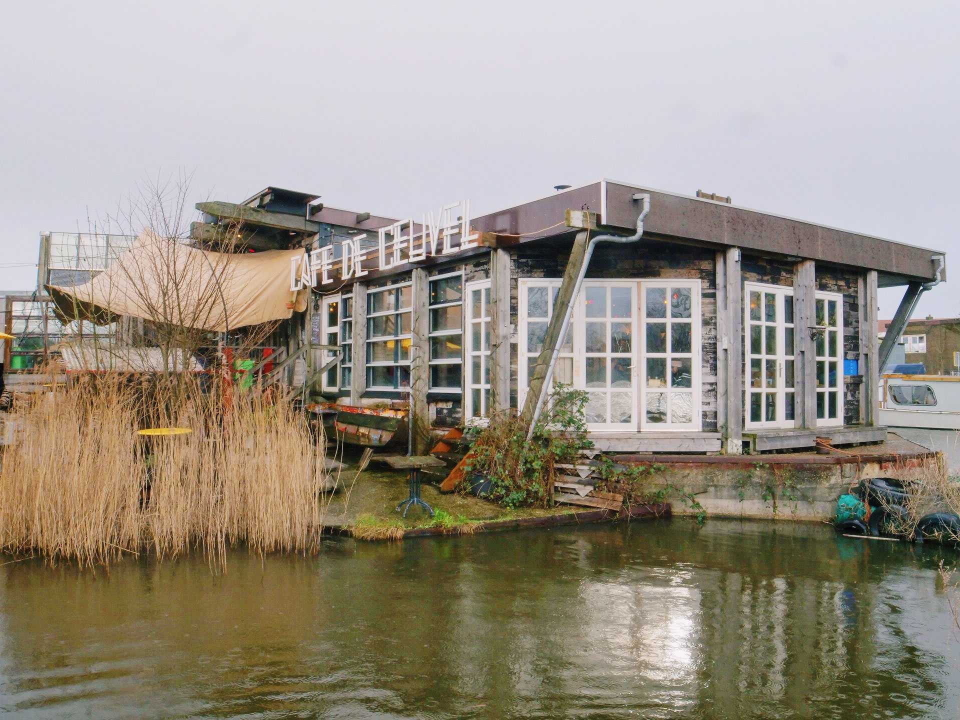 Wooden exterior of Amsterdam restaurant- Café de Ceuvel